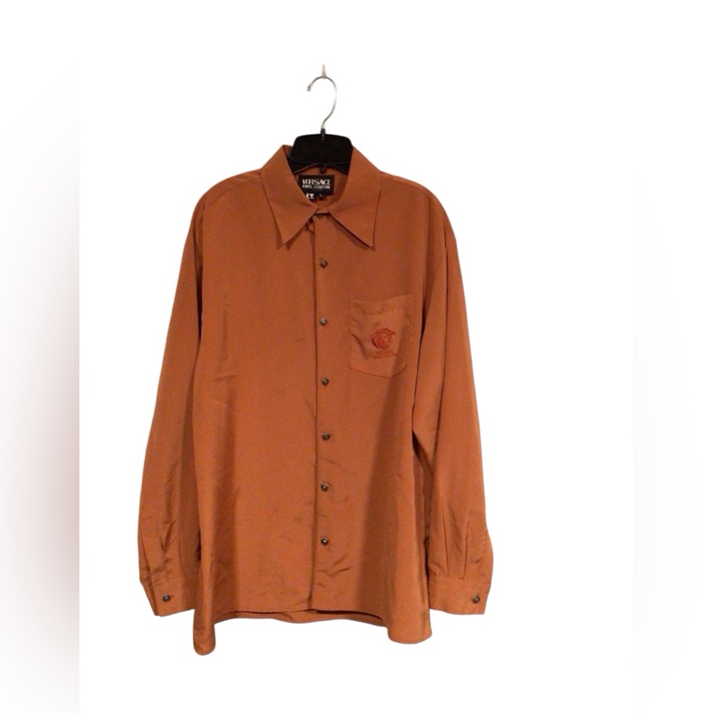 Versace jeans couture Mens vintage orange embroidered button up shirt size L